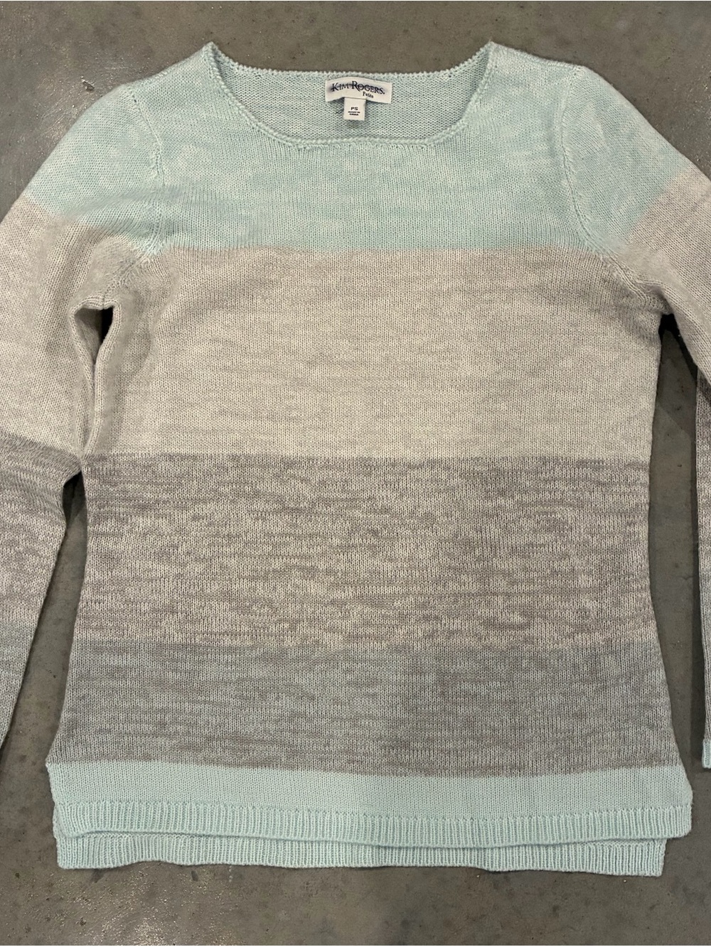 Kim Rogers Mint and Light Gray Ombre Knit Crewneck